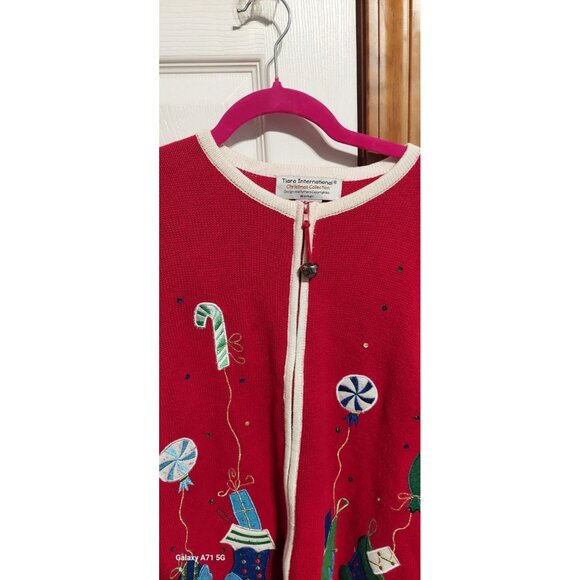 Ugly Christmas Sweater Tiara International Stocking Collection Zip Up 1X Women - Picture 4 of 7